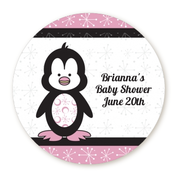 Penguin Pink - Round Personalized Baby Shower Sticker Labels