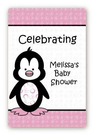 Penguin Pink - Custom Large Rectangle Baby Shower Sticker/Labels