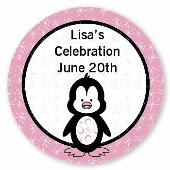 Penguin Pink - Round Personalized Birthday Party Sticker Labels