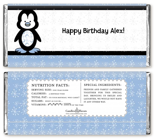 Penguin Blue - Personalized Birthday Party Candy Bar Wrappers