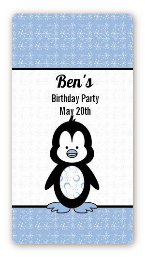 Penguin Blue - Custom Rectangle Birthday Party Sticker/Labels