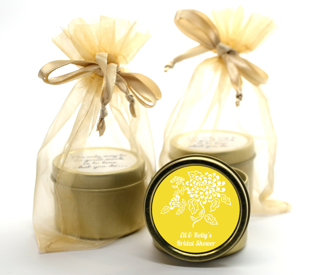 Peony - Bridal Shower Gold Tin Candle Favors