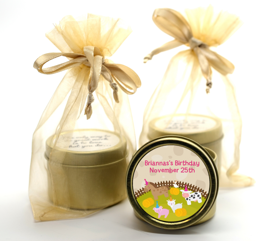 Petting Zoo - Birthday Party Gold Tin Candle Favors