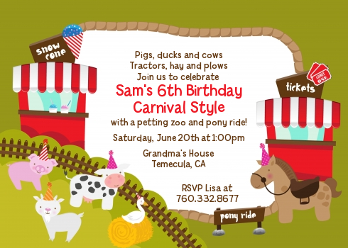 Petting Zoo Carnival - Birthday Party Invitations