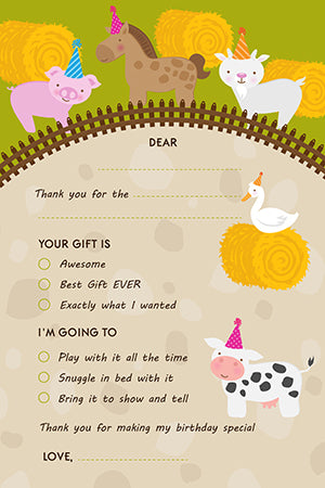 Petting Zoo - Birthday Party Fill In Thank You Cards