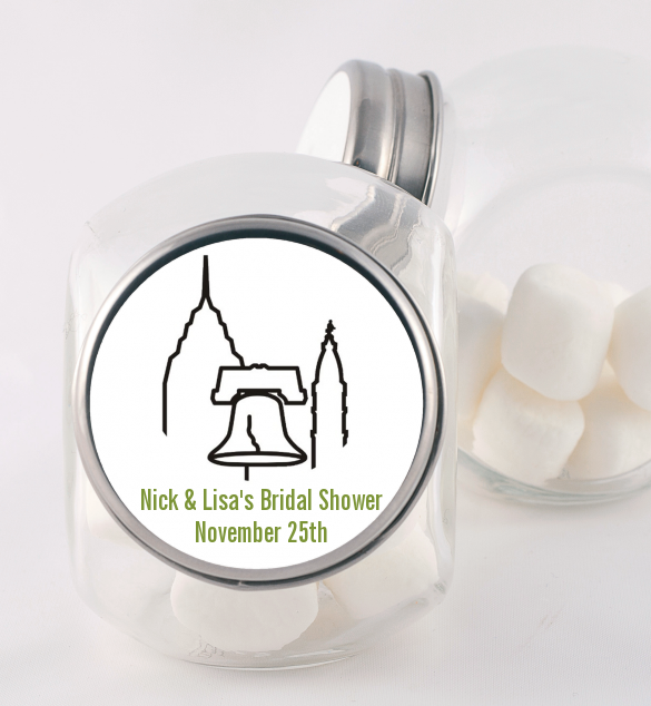 Philadelphia Skyline - Personalized Bridal Shower Candy Jar