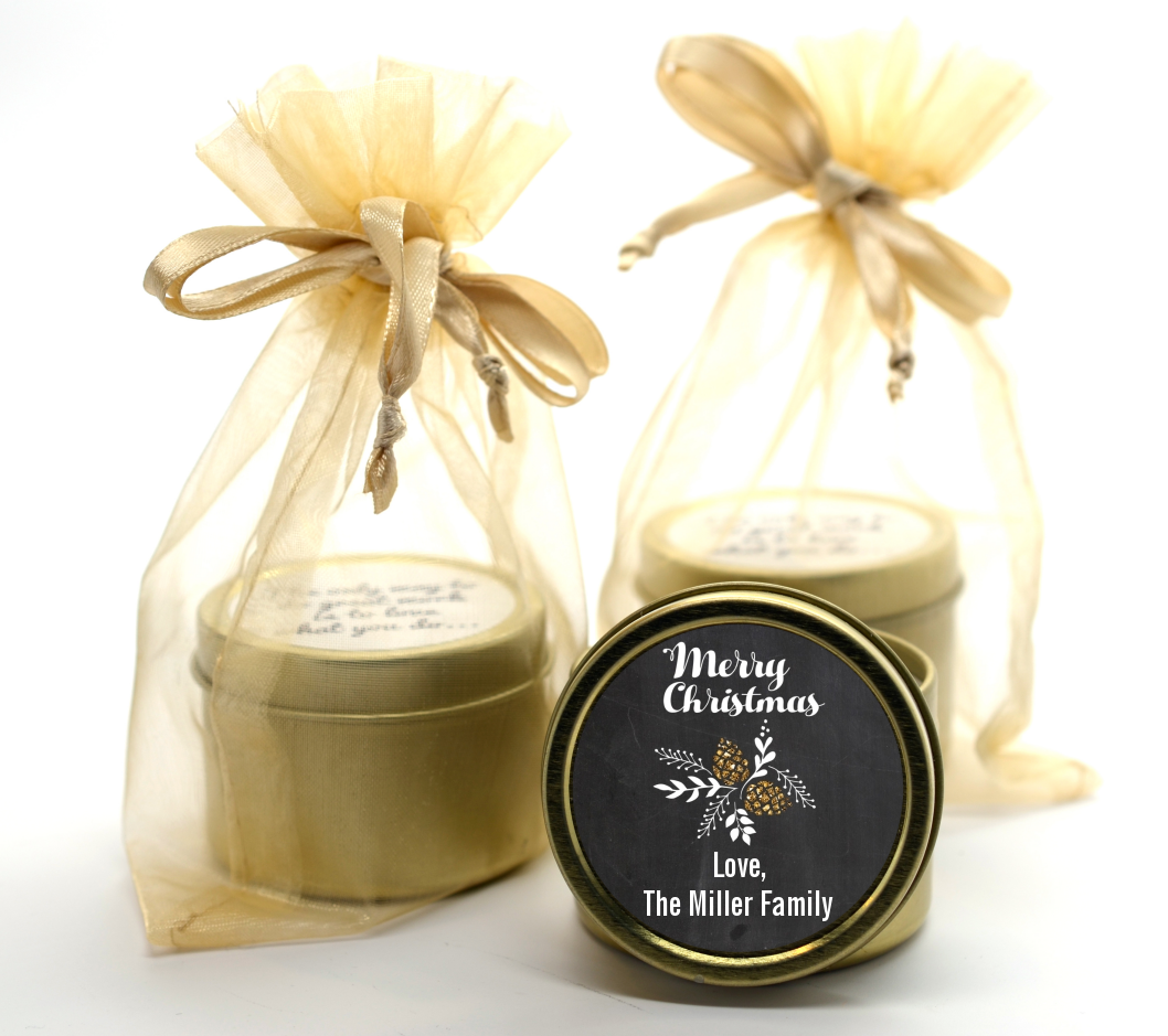 Pine Cones - Christmas Gold Tin Candle Favors