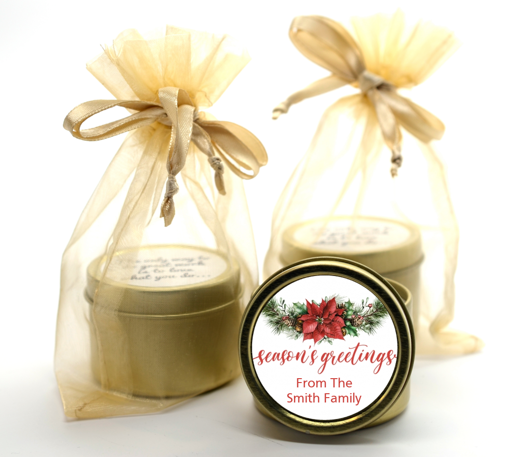 Pinecone Wreath - Christmas Gold Tin Candle Favors