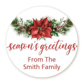 Pinecone Wreath - Round Personalized Christmas Sticker Labels