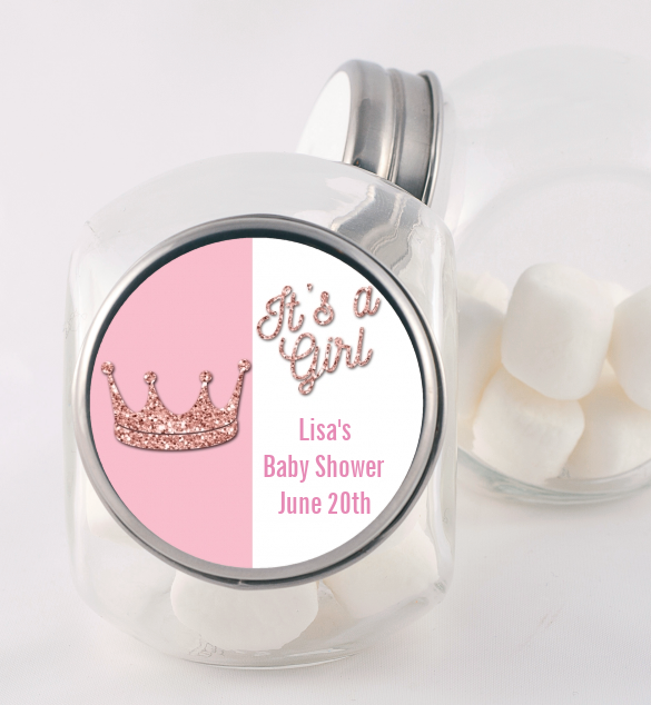 Pink Glitter Baby Crown - Personalized Baby Shower Candy Jar
