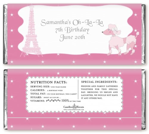Pink Poodle in Paris - Personalized Birthday Party Candy Bar Wrappers