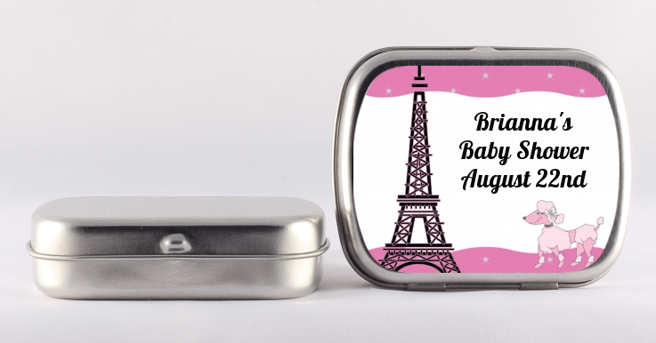 Pink Poodle in Paris - Personalized Baby Shower Mint Tins