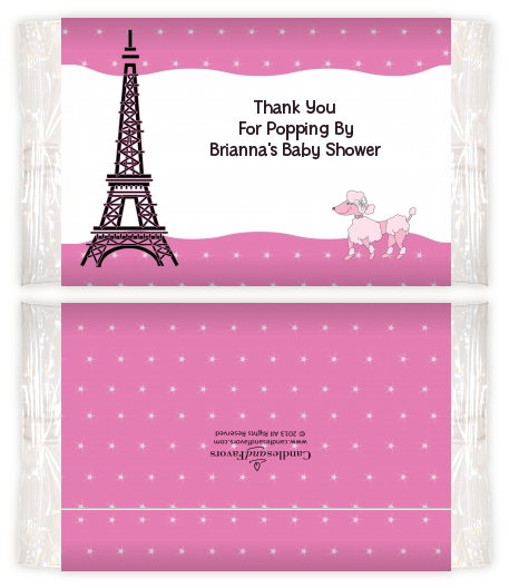 Pink Poodle in Paris - Personalized Popcorn Wrapper Baby Shower Favors