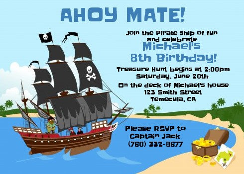 Pirate Ship - Birthday Party Invitations
