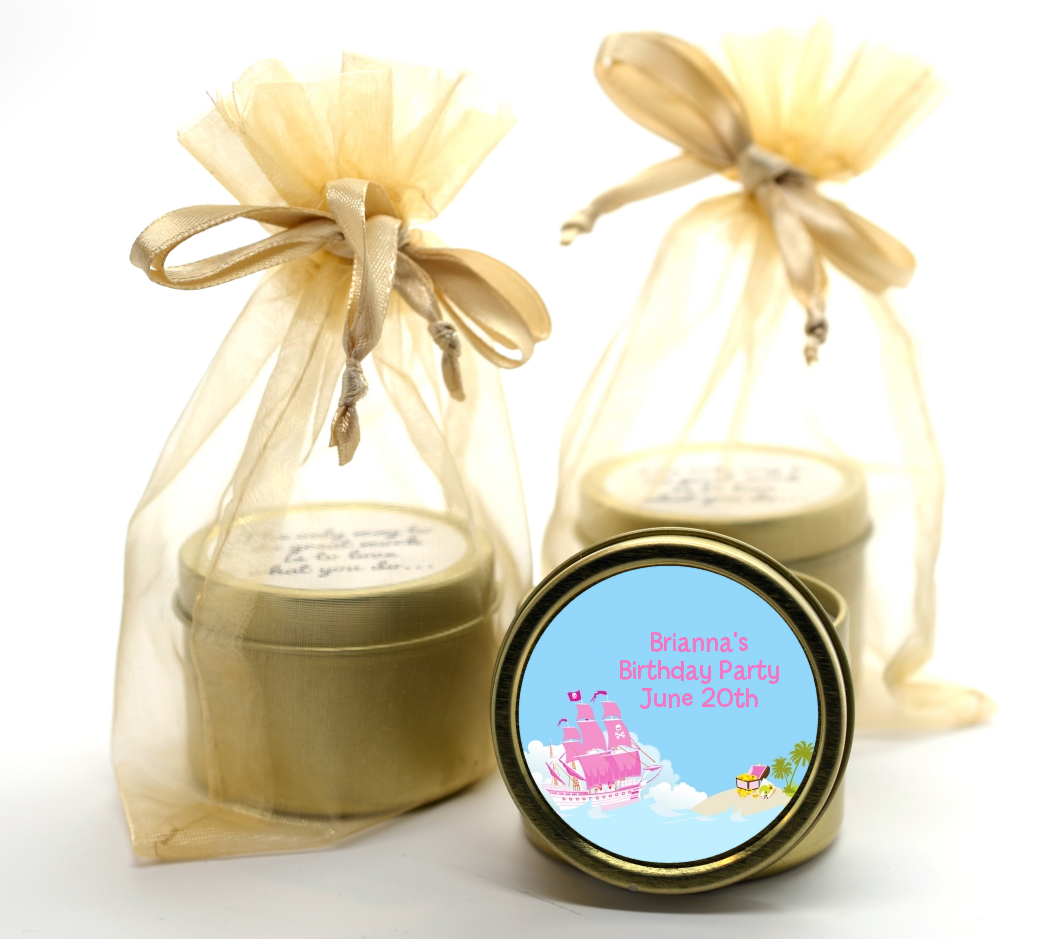 Pirate Ship Girl - Birthday Party Gold Tin Candle Favors