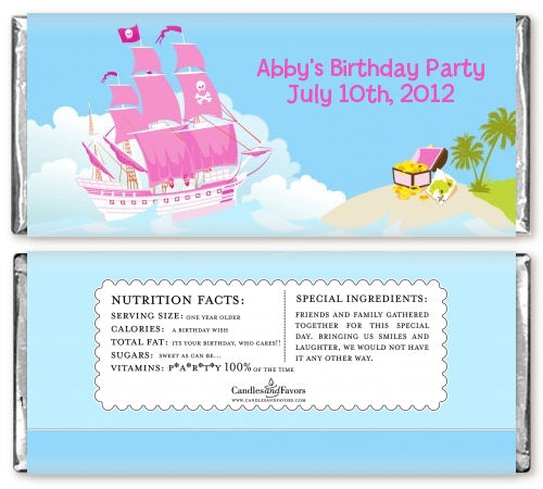 Pirate Ship Girl - Personalized Birthday Party Candy Bar Wrappers