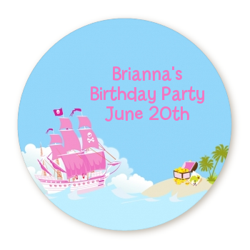 Pirate Ship Girl - Round Personalized Birthday Party Sticker Labels