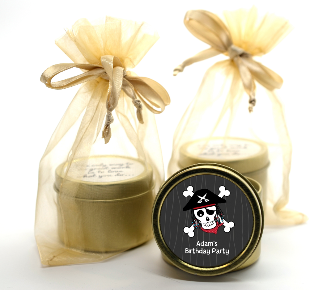 Pirate Skull - Birthday Party Gold Tin Candle Favors