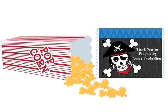Pirate Skull - Personalized Popcorn Wrapper Birthday Party Favors