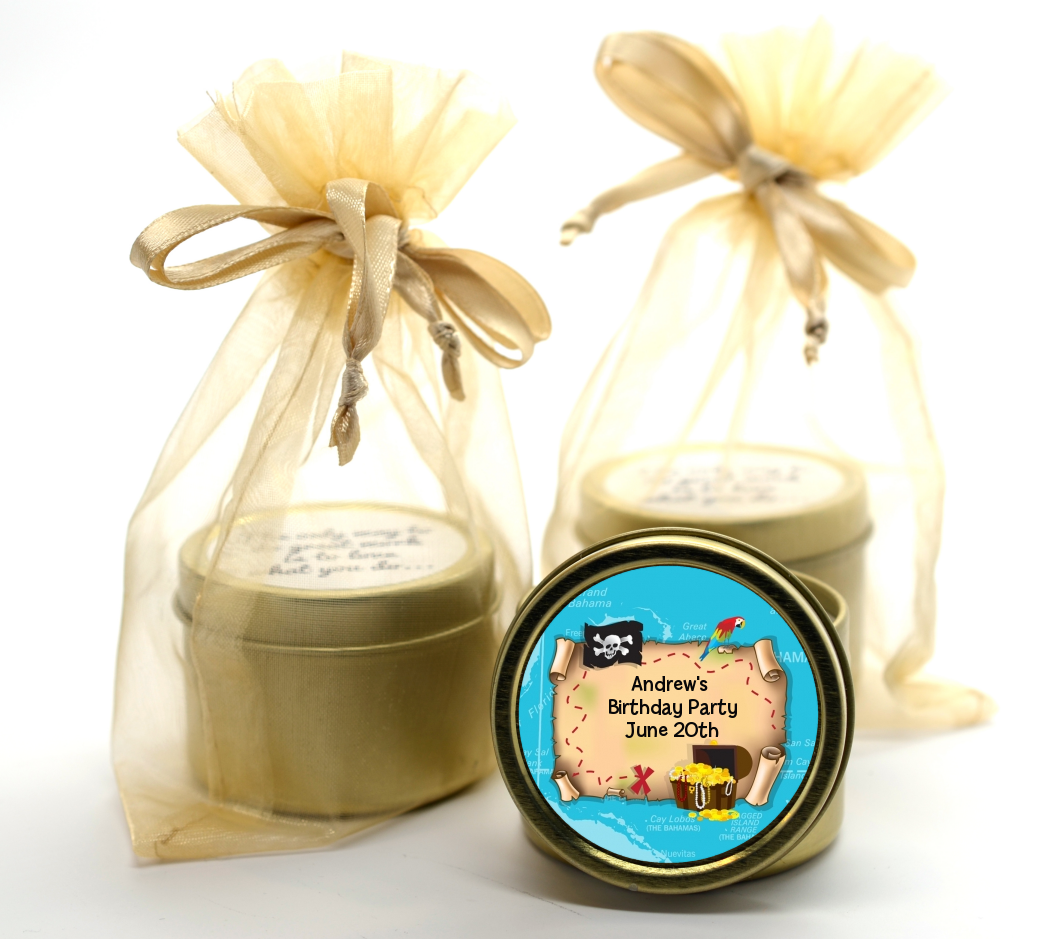 Pirate Treasure Map - Birthday Party Gold Tin Candle Favors