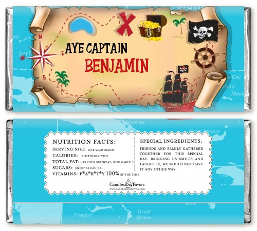 Pirate Treasure Map - Personalized Birthday Party Candy Bar Wrappers