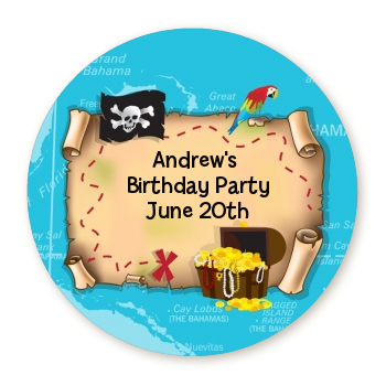 Pirate Treasure Map - Round Personalized Birthday Party Sticker Labels