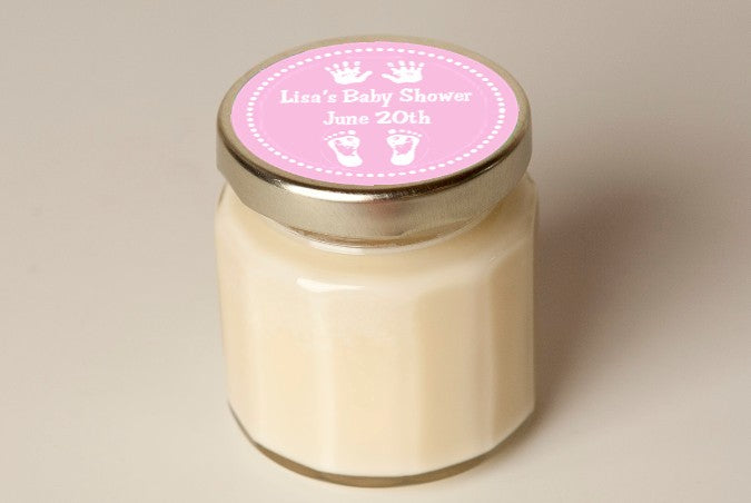Baby Feet Pitter Patter Pink - Baby Shower Personalized Candle Jar