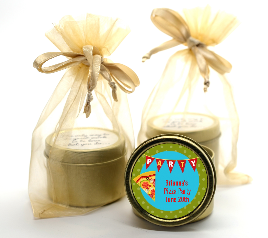 Pizza Party - Birthday Party Gold Tin Candle Favors