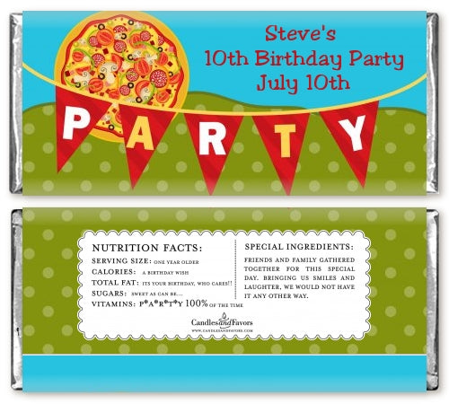 Pizza Party - Personalized Birthday Party Candy Bar Wrappers