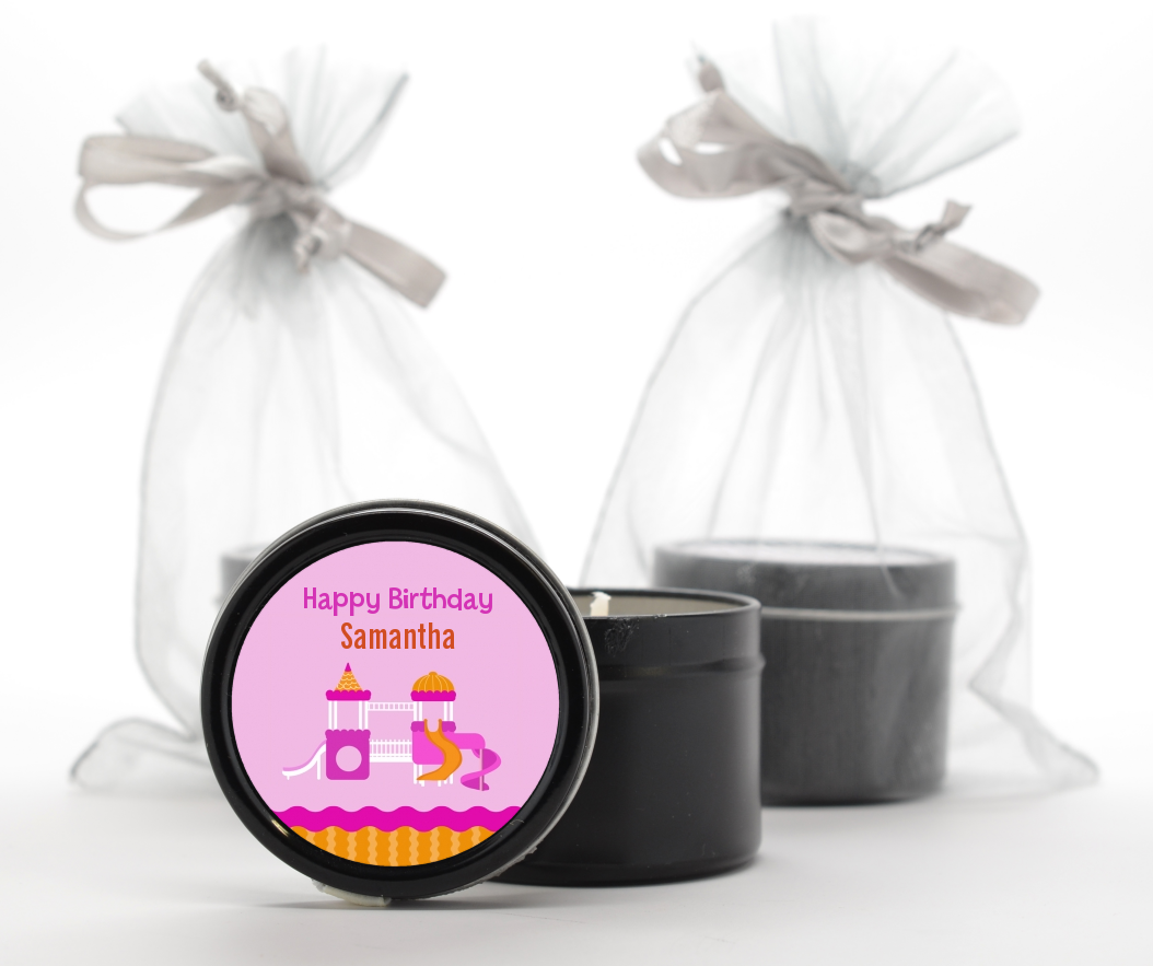 Playground Girl - Birthday Party Black Candle Tin Favors