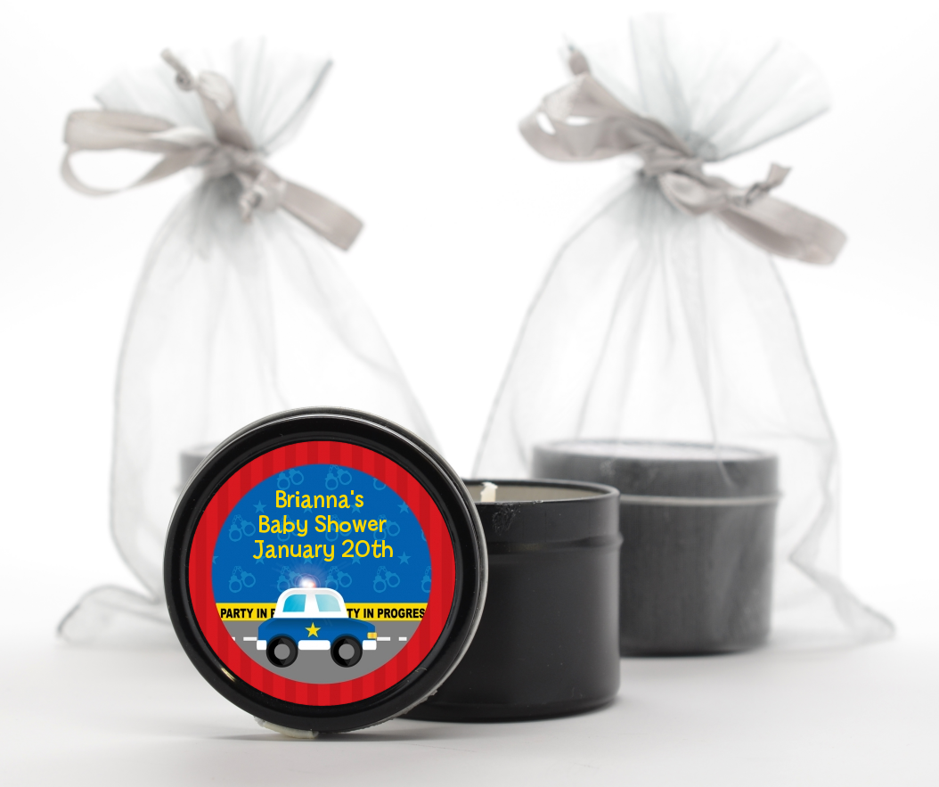 Police Car - Baby Shower Black Candle Tin Favors