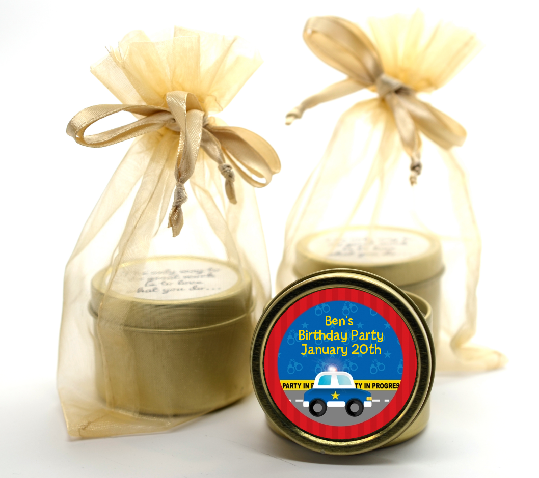 Police Car - Baby Shower Gold Tin Candle Favors