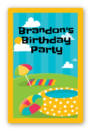 Pool Party - Custom Large Rectangle Birthday Party Sticker/Labels