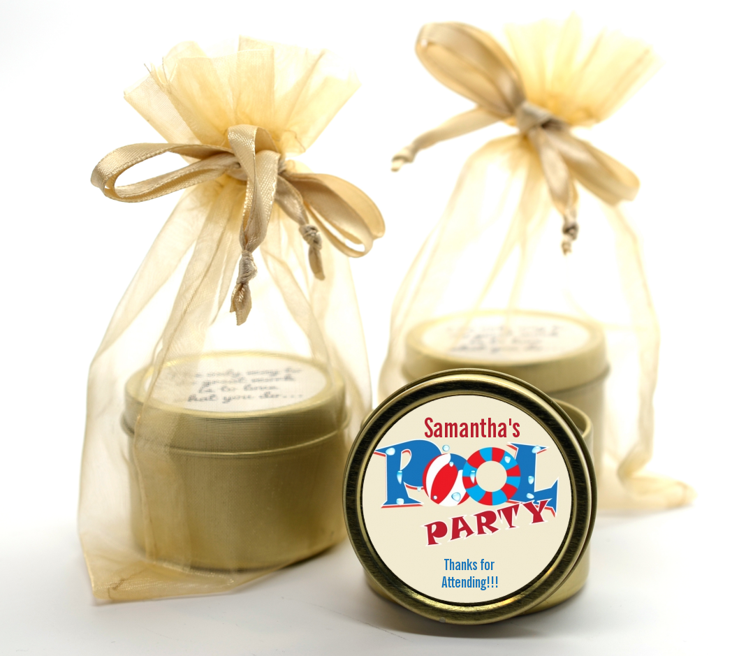 Poolside Pool Party - Birthday Party Gold Tin Candle Favors