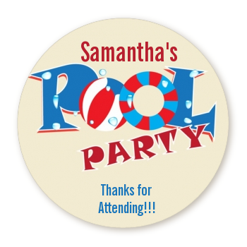 Poolside Pool Party - Round Personalized Birthday Party Sticker Labels
