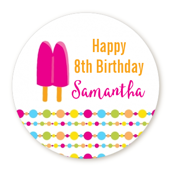 Popsicle Stick - Round Personalized Birthday Party Sticker Labels