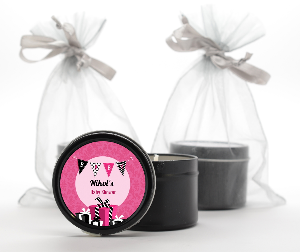 Posh Mom To Be - Baby Shower Black Candle Tin Favors