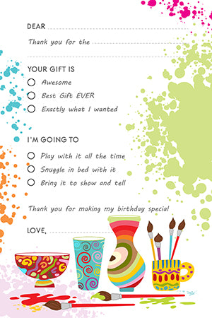 Pottery Painting - Birthday Party Fill In Thank You Cards