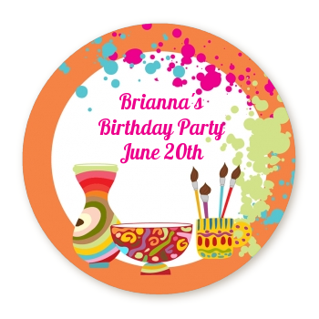 Pottery Painting - Round Personalized Birthday Party Sticker Labels