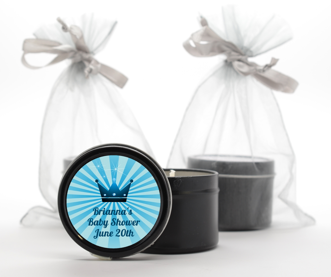 Prince Royal Crown - Baby Shower Black Candle Tin Favors