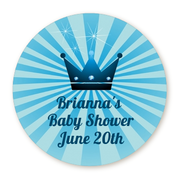 Prince Royal Crown - Round Personalized Baby Shower Sticker Labels