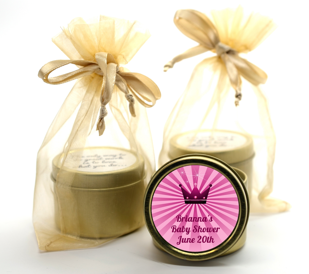 Princess Royal Crown - Baby Shower Gold Tin Candle Favors