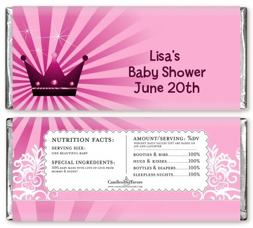 Princess Royal Crown - Personalized Baby Shower Candy Bar Wrappers