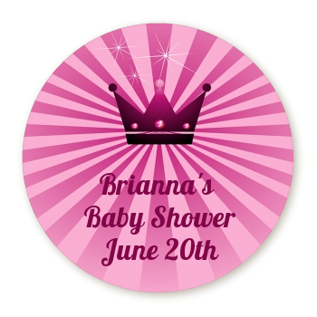 Princess Royal Crown - Round Personalized Baby Shower Sticker Labels