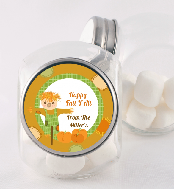 Pumpkin Patch Scarecrow Fall Theme - Personalized Halloween Candy Jar