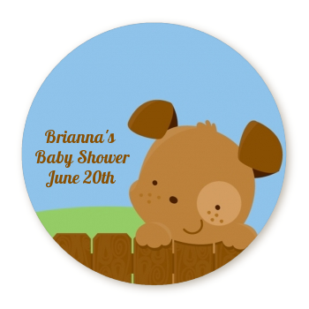 Puppy Dog Tails Boy - Round Personalized Baby Shower Sticker Labels