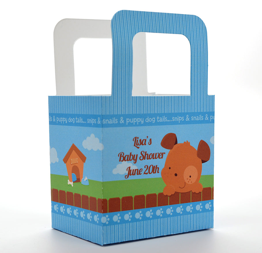 Puppy Dog Tails Boy - Personalized Baby Shower Favor Boxes