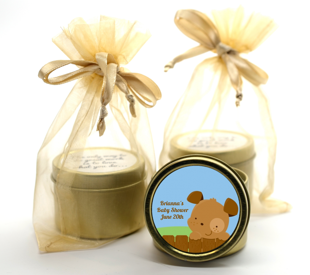 Puppy Dog Tails Boy - Baby Shower Gold Tin Candle Favors