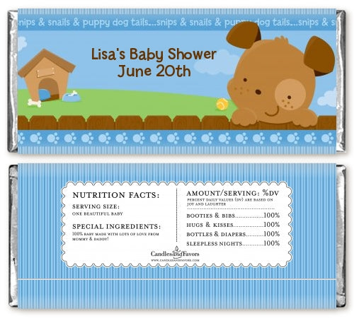 Puppy Dog Tails Boy - Personalized Baby Shower Candy Bar Wrappers