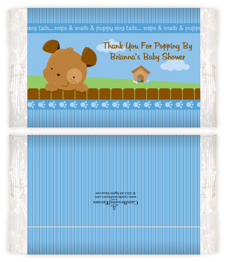 Puppy Dog Tails Boy - Personalized Popcorn Wrapper Baby Shower Favors